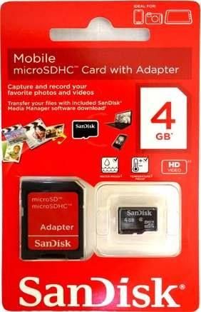 CARTÃO MICRO SDHC 4GB SANDISK COM ADAPTADOR